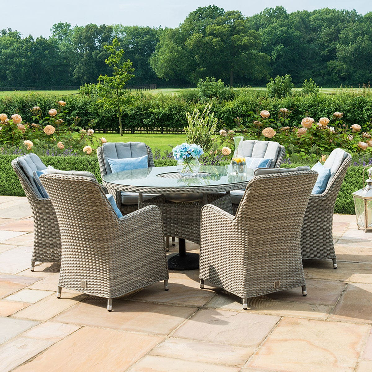 Maze Outdoors Oxford 6 Seat Round Ice Bucket Dining Set with Venice Chairs Lazy Susan House of Isabella UK