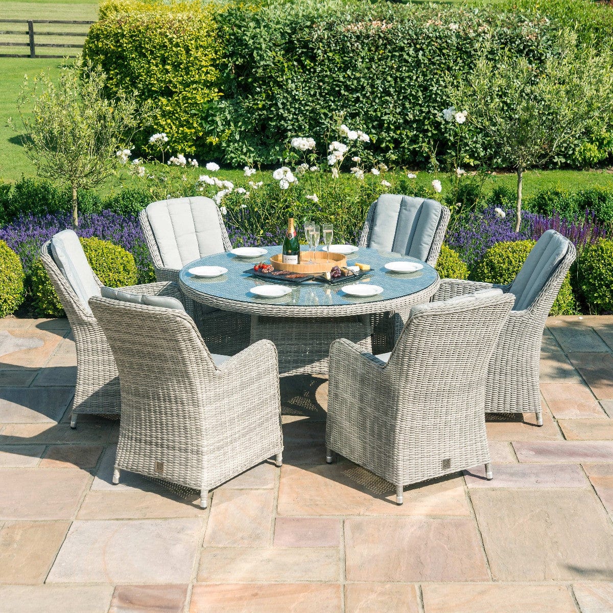 Maze Outdoors Oxford 6 Seat Round Ice Bucket Dining Set with Venice Chairs Lazy Susan House of Isabella UK