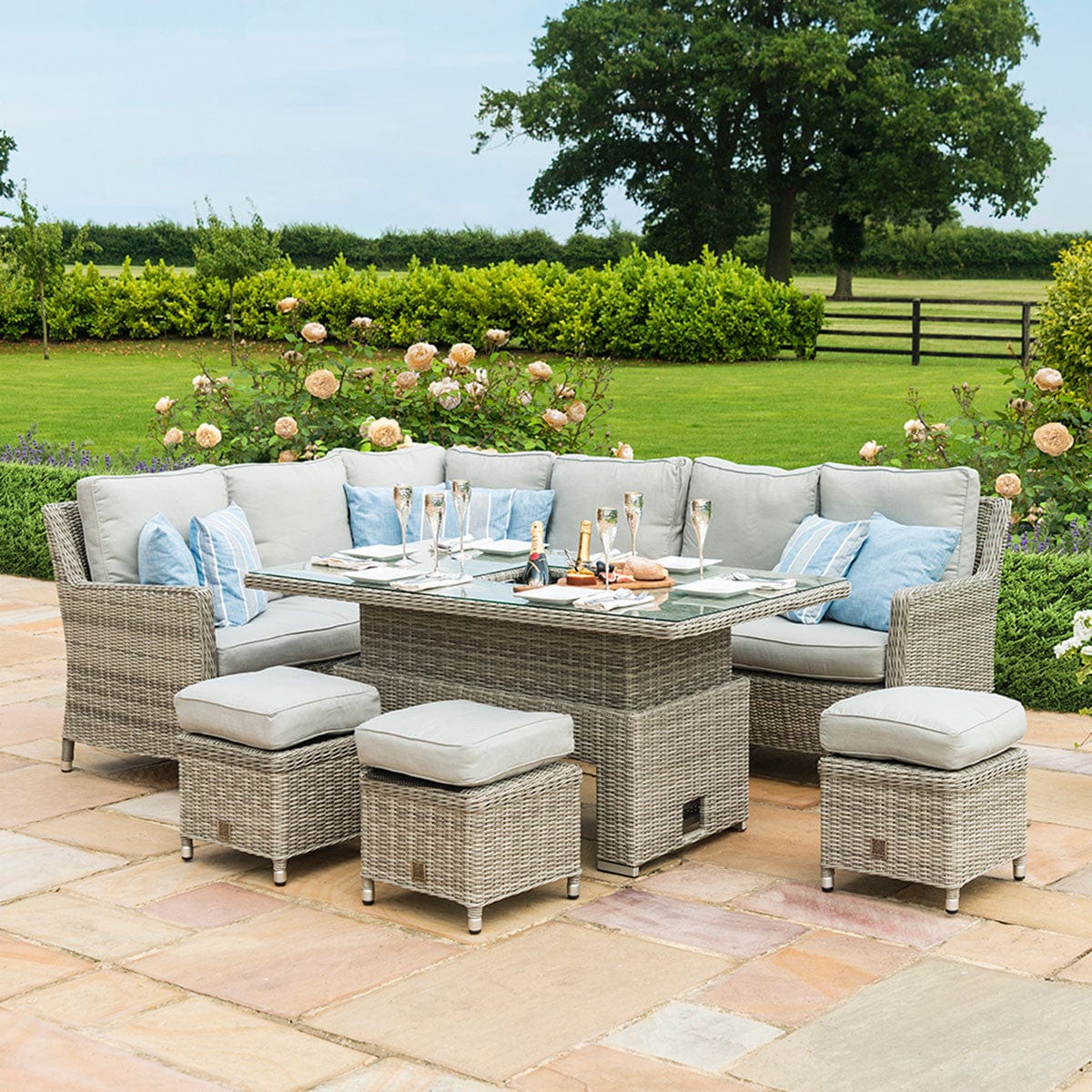 Maze Outdoors Oxford Corner Dining Set with Ice Bucket & Rising Table House of Isabella UK