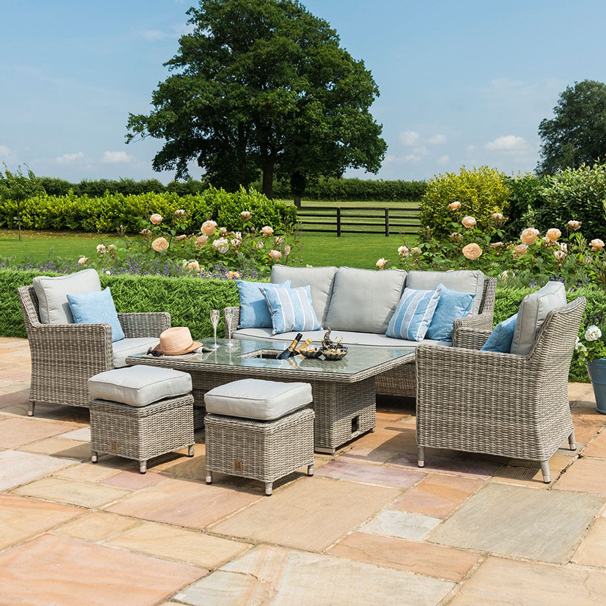 Maze Outdoors Oxford Sofa Dining Set with Ice Bucket & Rising Table House of Isabella UK