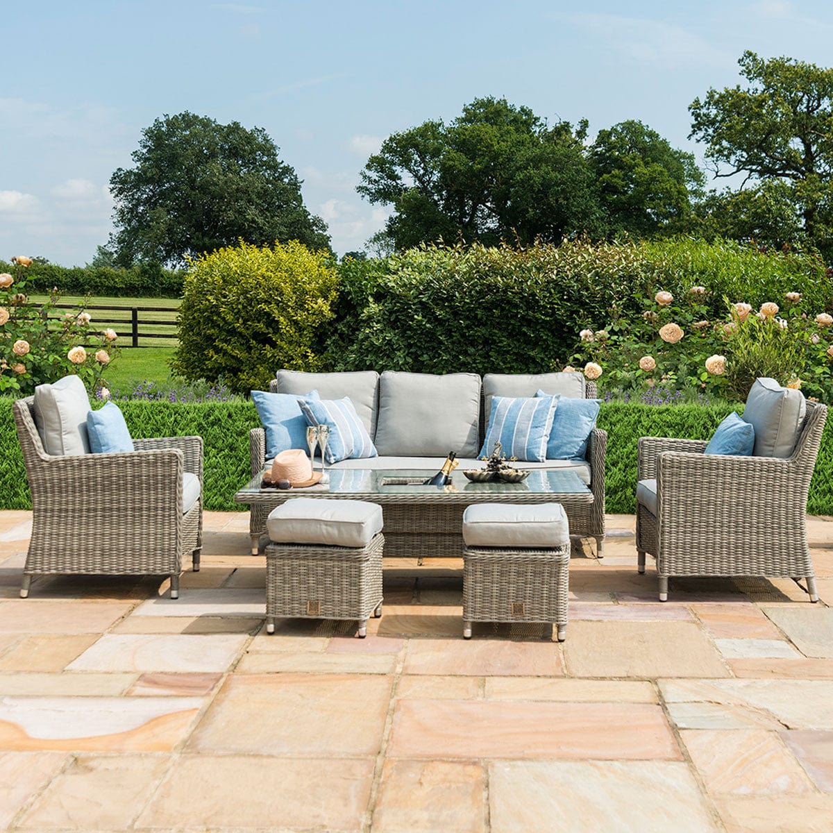 Maze Outdoors Oxford Sofa Dining Set with Ice Bucket & Rising Table House of Isabella UK