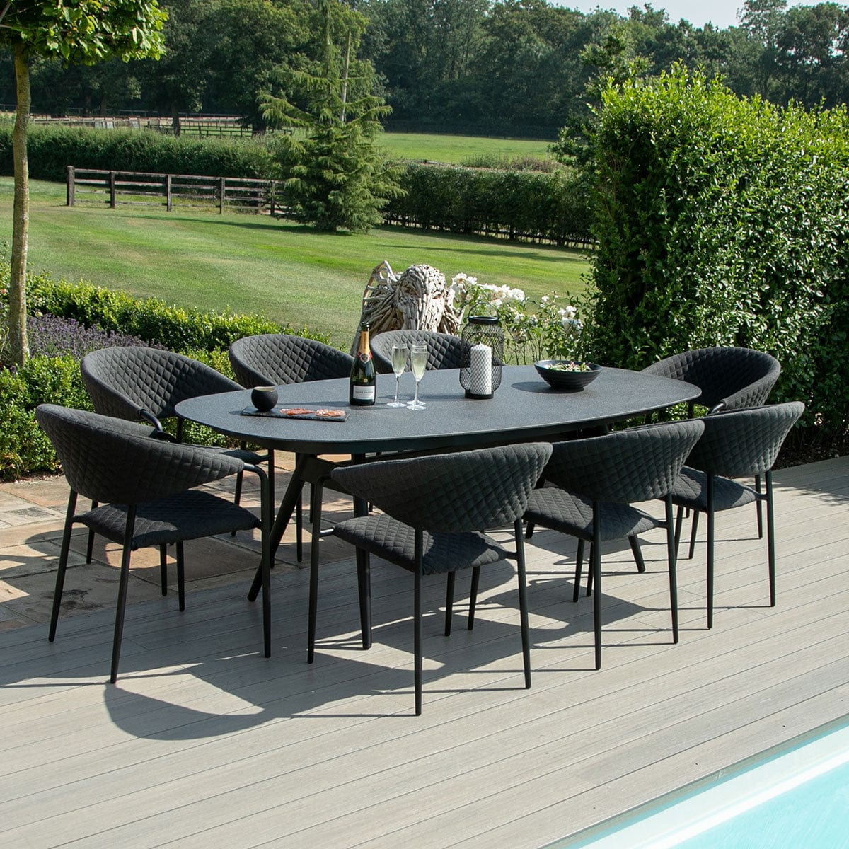 Maze Outdoors Pebble 8 Seat Oval Dining Set / Charcoal House of Isabella UK