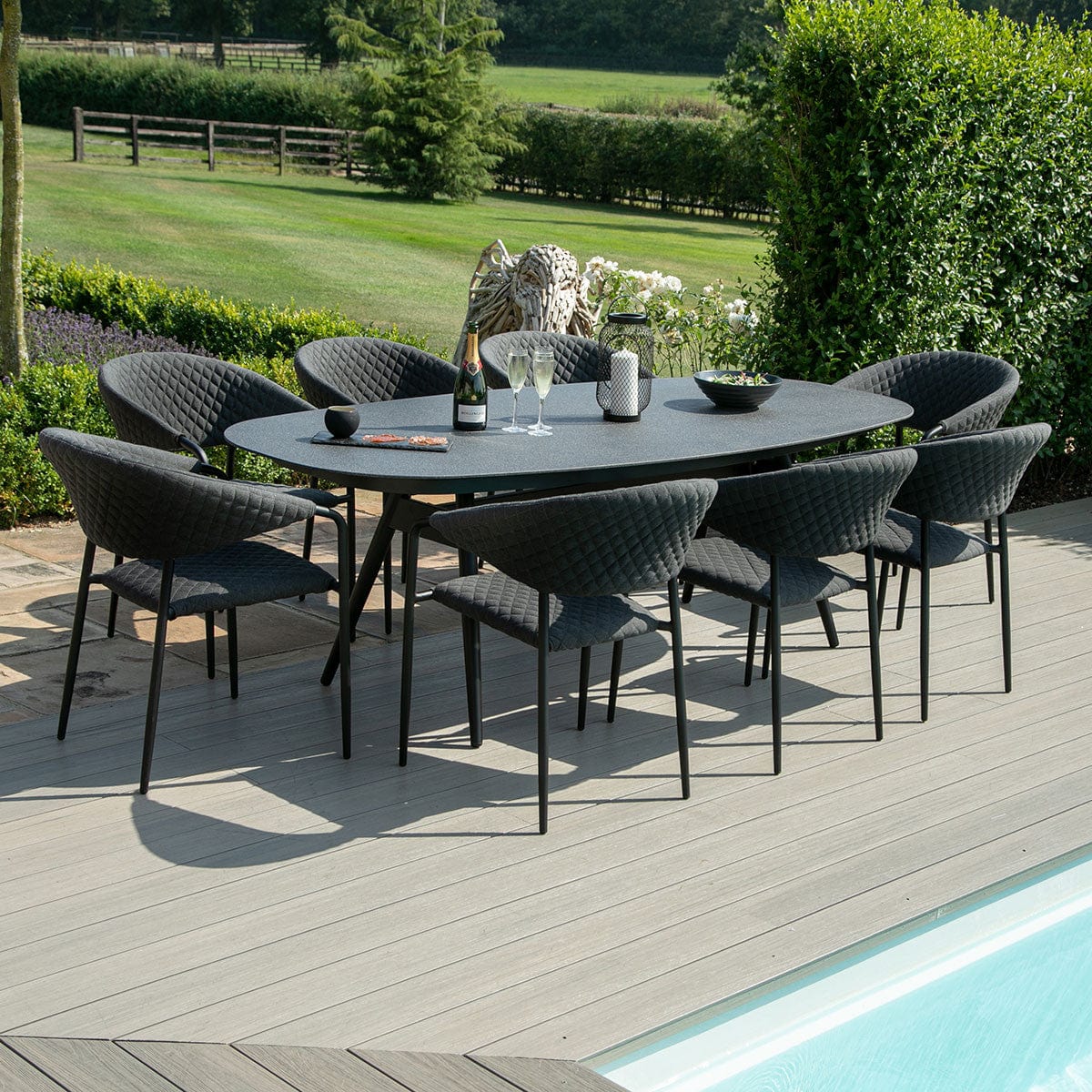 Maze Outdoors Pebble 8 Seat Oval Dining Set / Charcoal House of Isabella UK