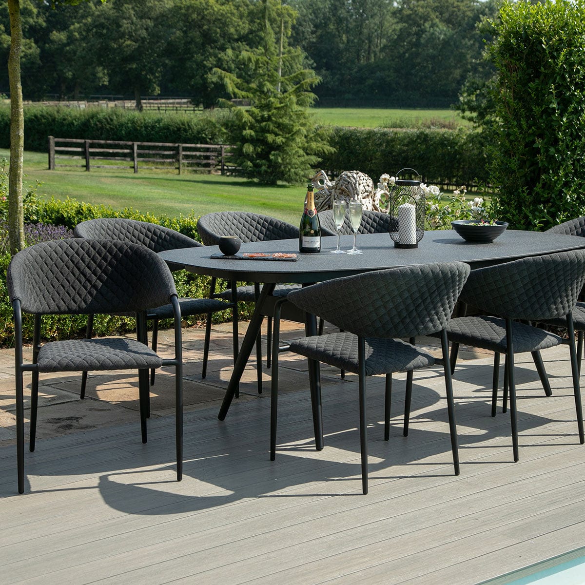 Maze Outdoors Pebble 8 Seat Oval Dining Set / Charcoal House of Isabella UK