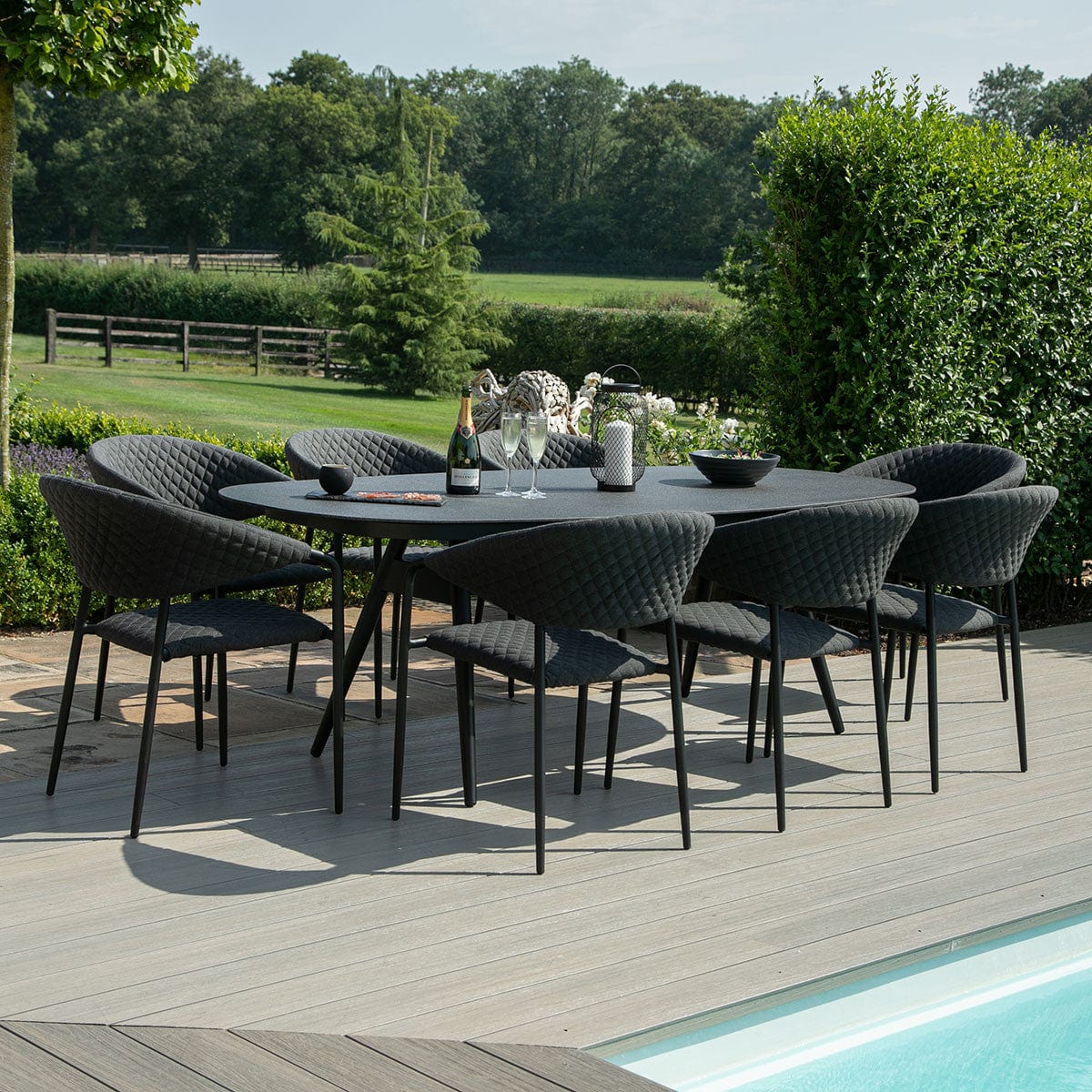 Maze Outdoors Pebble 8 Seat Oval Dining Set / Charcoal House of Isabella UK