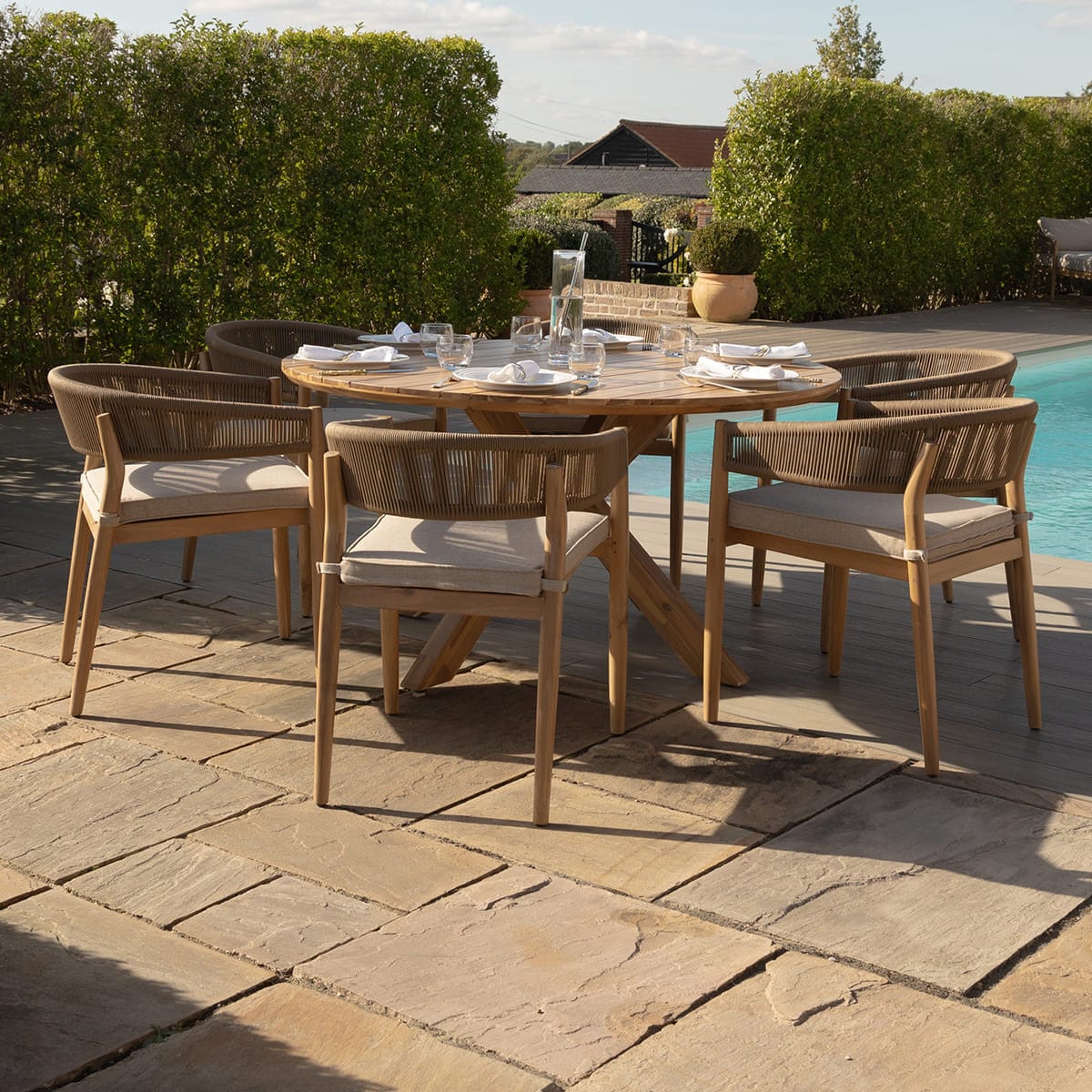 Maze Outdoors Porto 6 Seat Round Dining Set - Sandstone House of Isabella UK