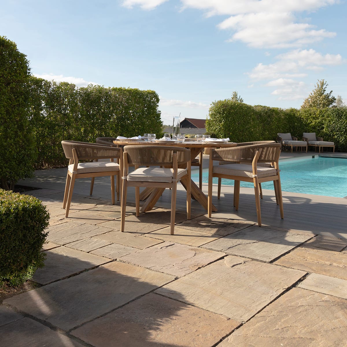 Maze Outdoors Porto 6 Seat Round Dining Set - Sandstone House of Isabella UK