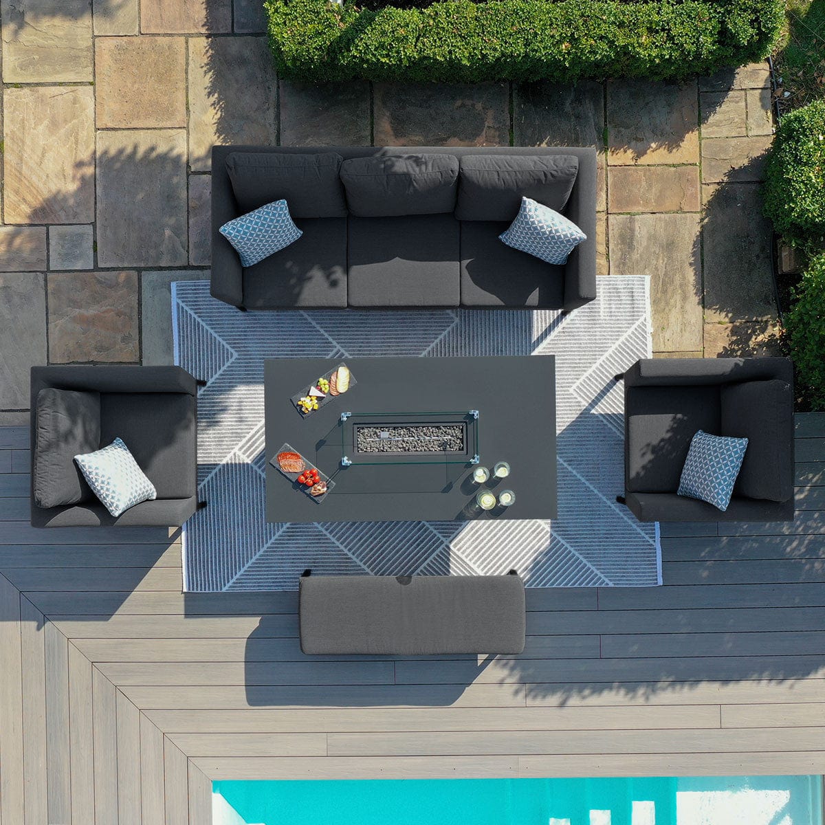 Maze Outdoors Pulse 3 Seat Sofa Set with Fire Pit Table / Charcoal House of Isabella UK