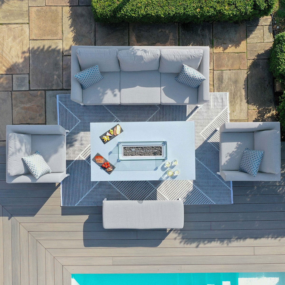 Maze Outdoors Pulse 3 Seat Sofa Set with Fire Pit Table / Lead Chine House of Isabella UK