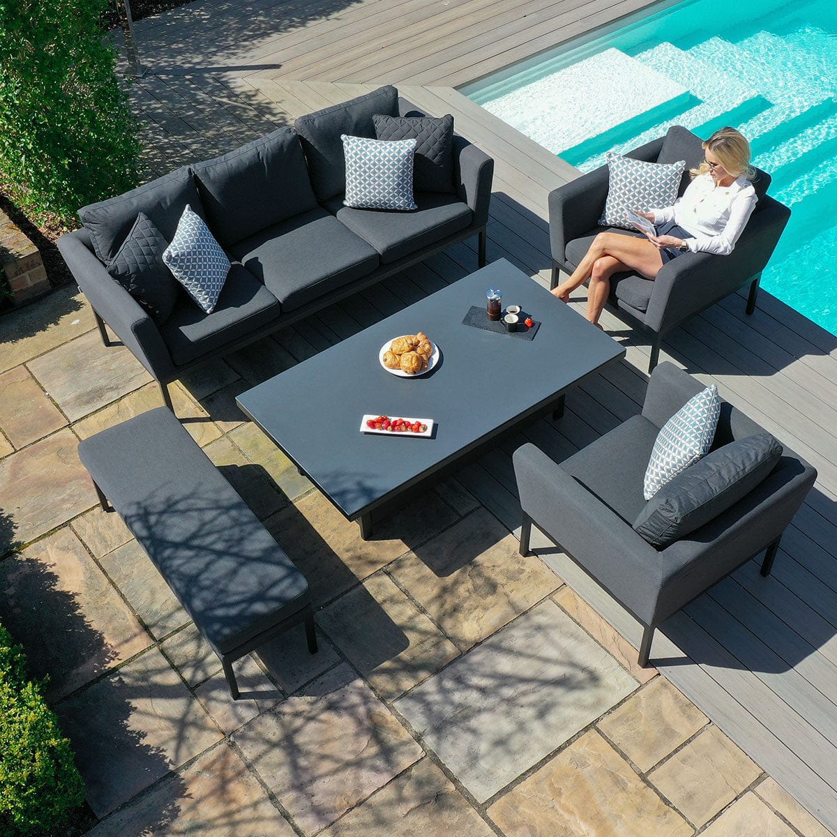 Maze Outdoors Pulse 3 Seat Sofa Set with Rising Table / Charcoal House of Isabella UK