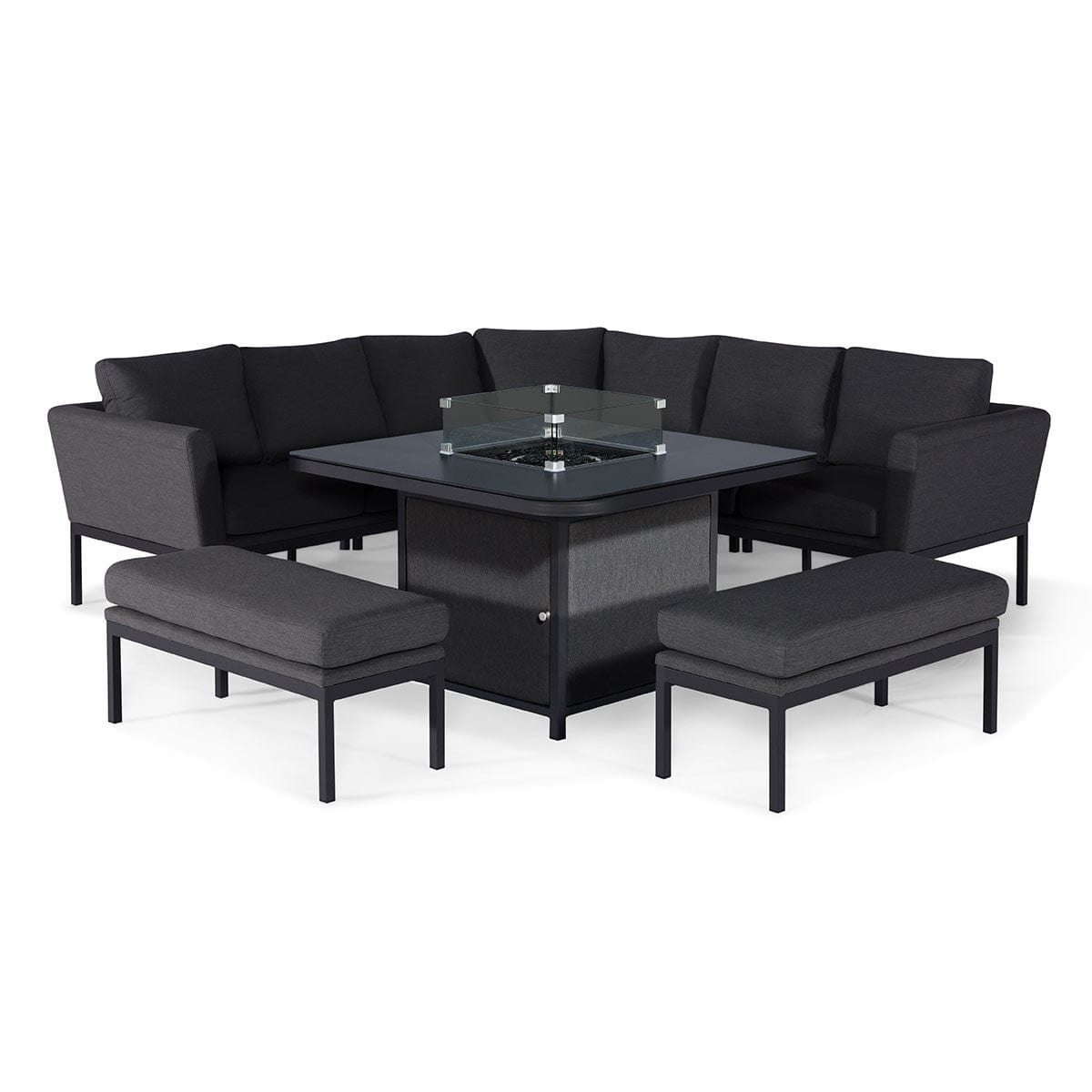 Maze Outdoors Pulse Deluxe Square Corner Dining Set - with Fire Pit Table / Charcoal House of Isabella UK