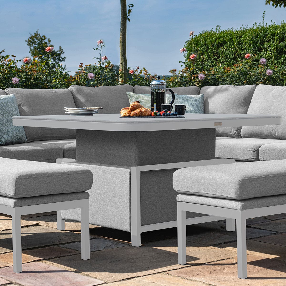 Maze Outdoors Pulse Deluxe Square Corner Dining Set with Rising Table / Lead Chine House of Isabella UK