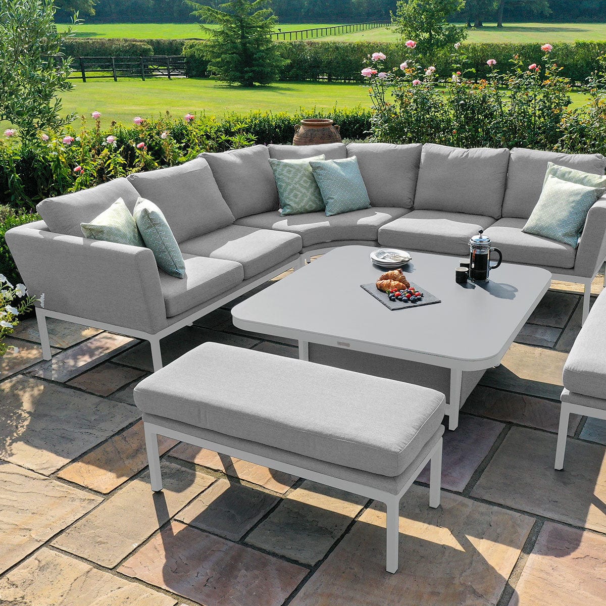 Maze Outdoors Pulse Deluxe Square Corner Dining Set with Rising Table / Lead Chine House of Isabella UK