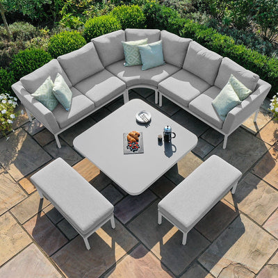 Maze Outdoors Pulse Deluxe Square Corner Dining Set with Rising Table / Lead Chine House of Isabella UK