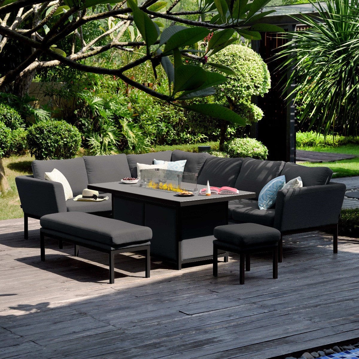 Pulse Rectangular Corner Dining Set - With Fire Pit Table / Charcoal.
