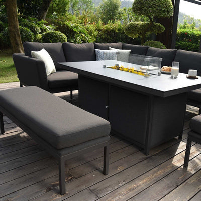 Maze Outdoors Pulse Rectangular Corner Dining Set - With Fire Pit Table / Charcoal House of Isabella UK