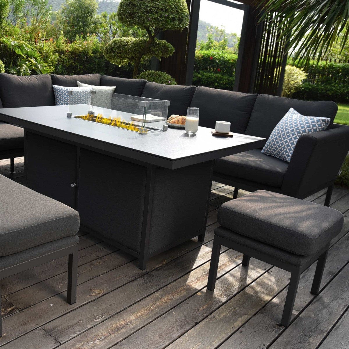 Maze Outdoors Pulse Rectangular Corner Dining Set - With Fire Pit Table / Charcoal House of Isabella UK