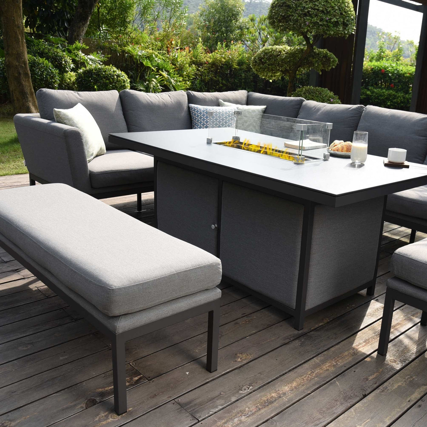 Maze Outdoors Pulse Rectangular Corner Dining Set - With Fire Pit Table / Flanelle House of Isabella UK