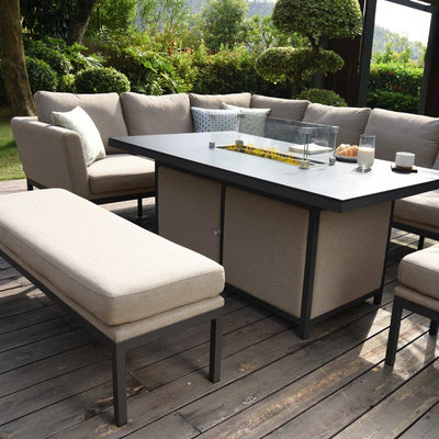 Maze Outdoors Pulse Rectangular Corner Dining Set - With Fire Pit Table / Taupe House of Isabella UK