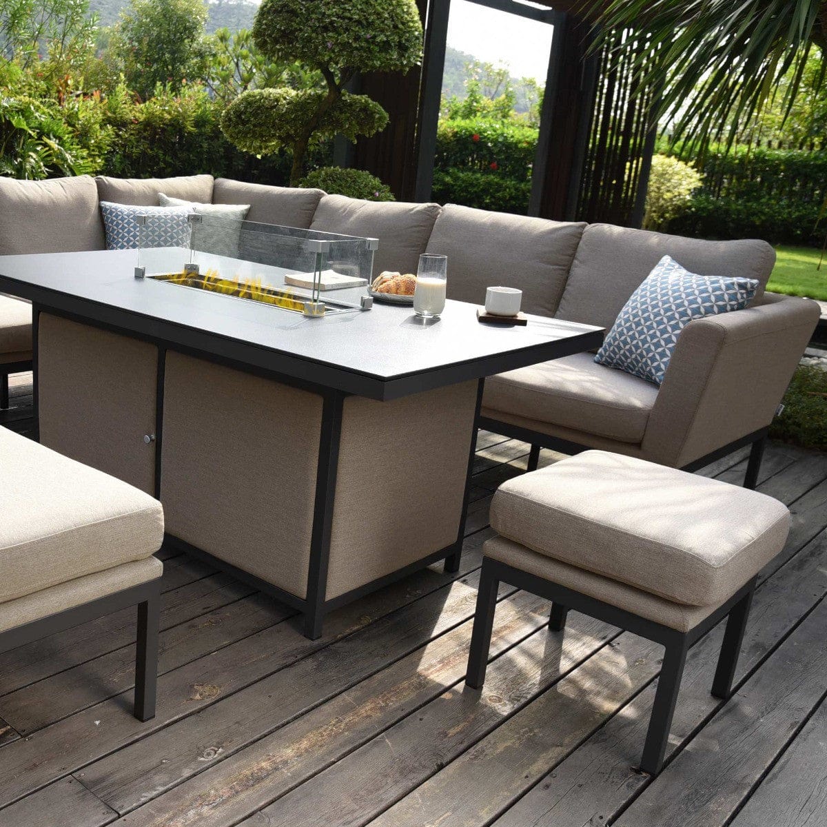 Maze Outdoors Pulse Rectangular Corner Dining Set - With Fire Pit Table / Taupe House of Isabella UK