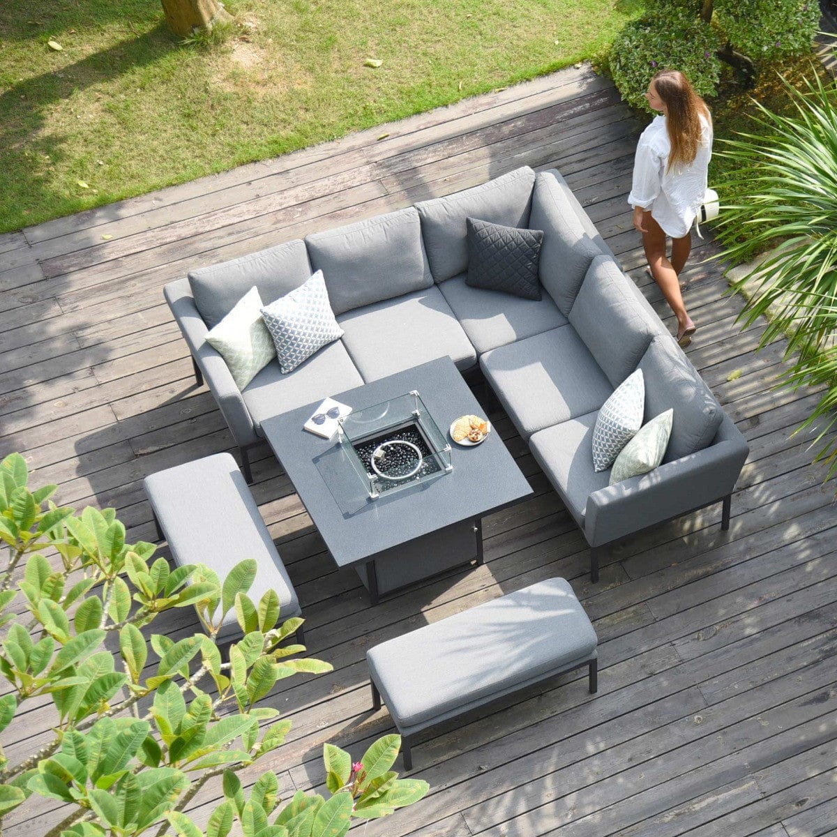 Maze Outdoors Pulse Square Corner Dining Set - With Fire Pit Table / Flanelle House of Isabella UK