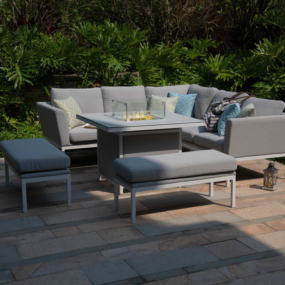 Maze Outdoors Pulse Square Corner Dining Set - With Fire Pit Table / Lead Chine House of Isabella UK