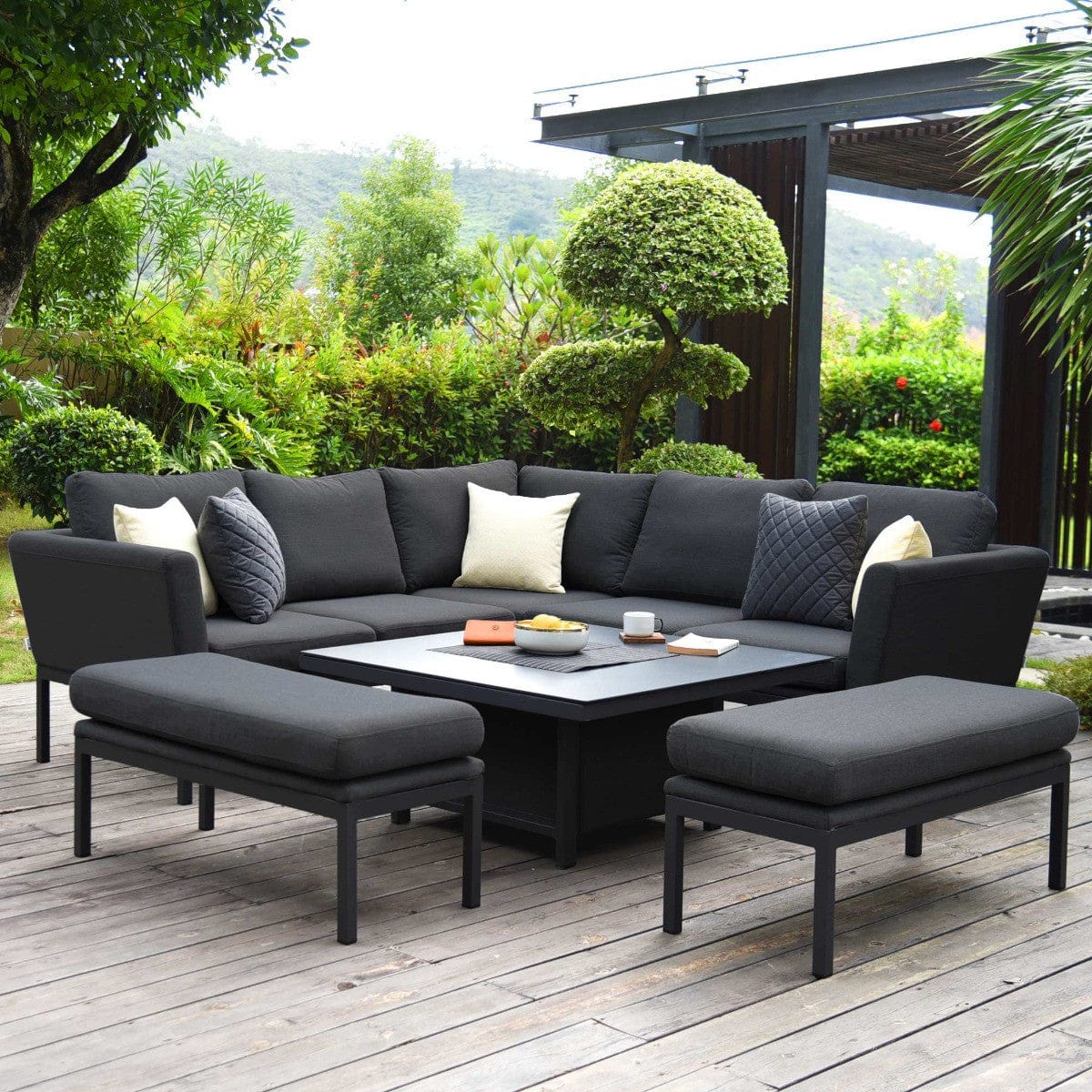 Maze Outdoors Pulse Square Corner Dining Set with Rising Table / Charcoal House of Isabella UK