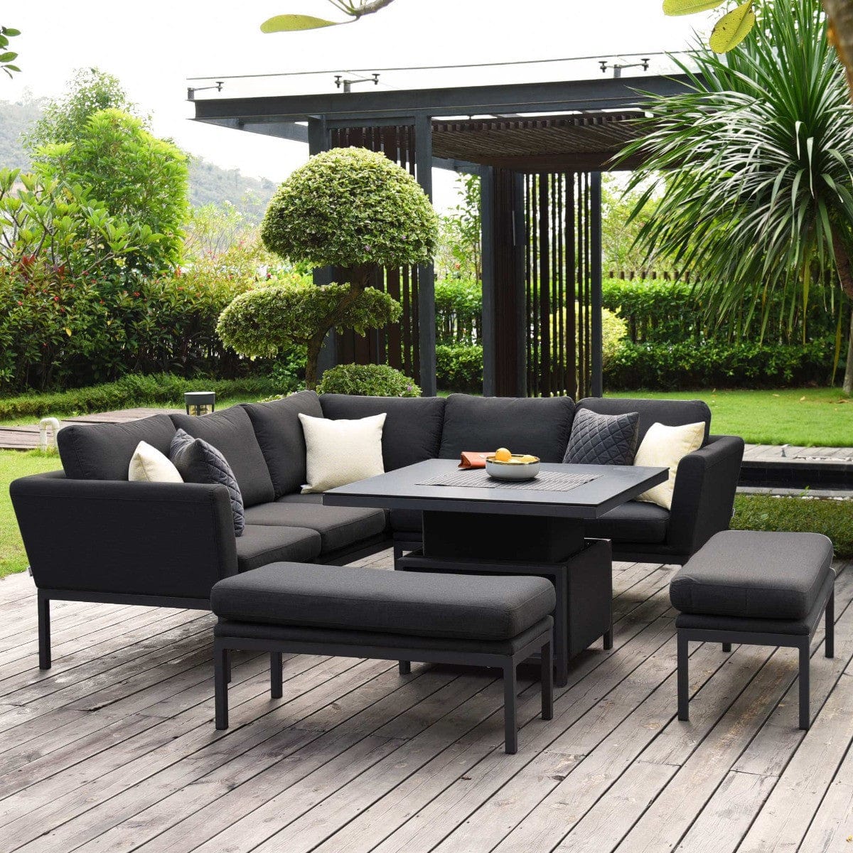 Maze Outdoors Pulse Square Corner Dining Set with Rising Table / Charcoal House of Isabella UK