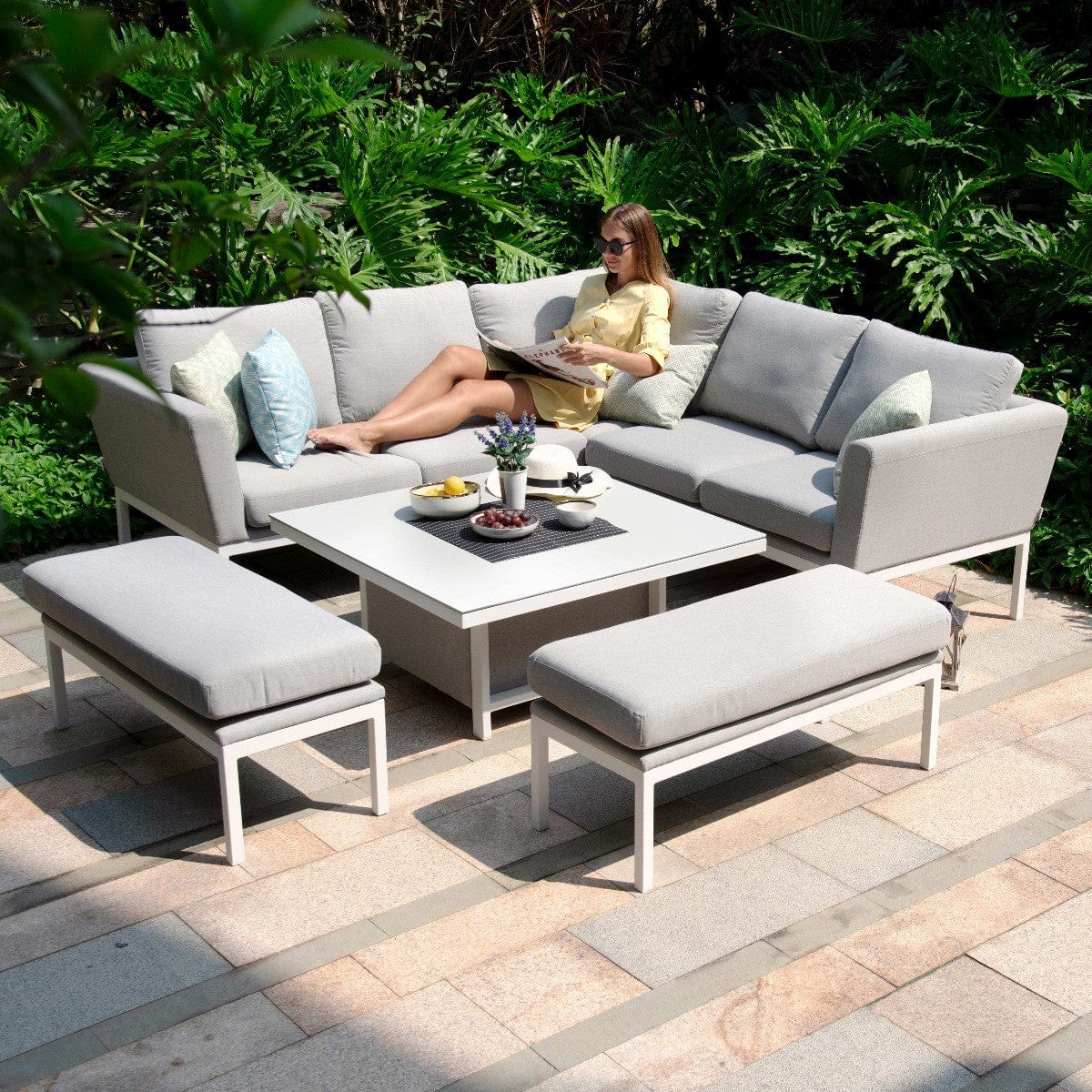 Maze Outdoors Pulse Square Corner Dining Set with Rising Table / Lead Chine House of Isabella UK