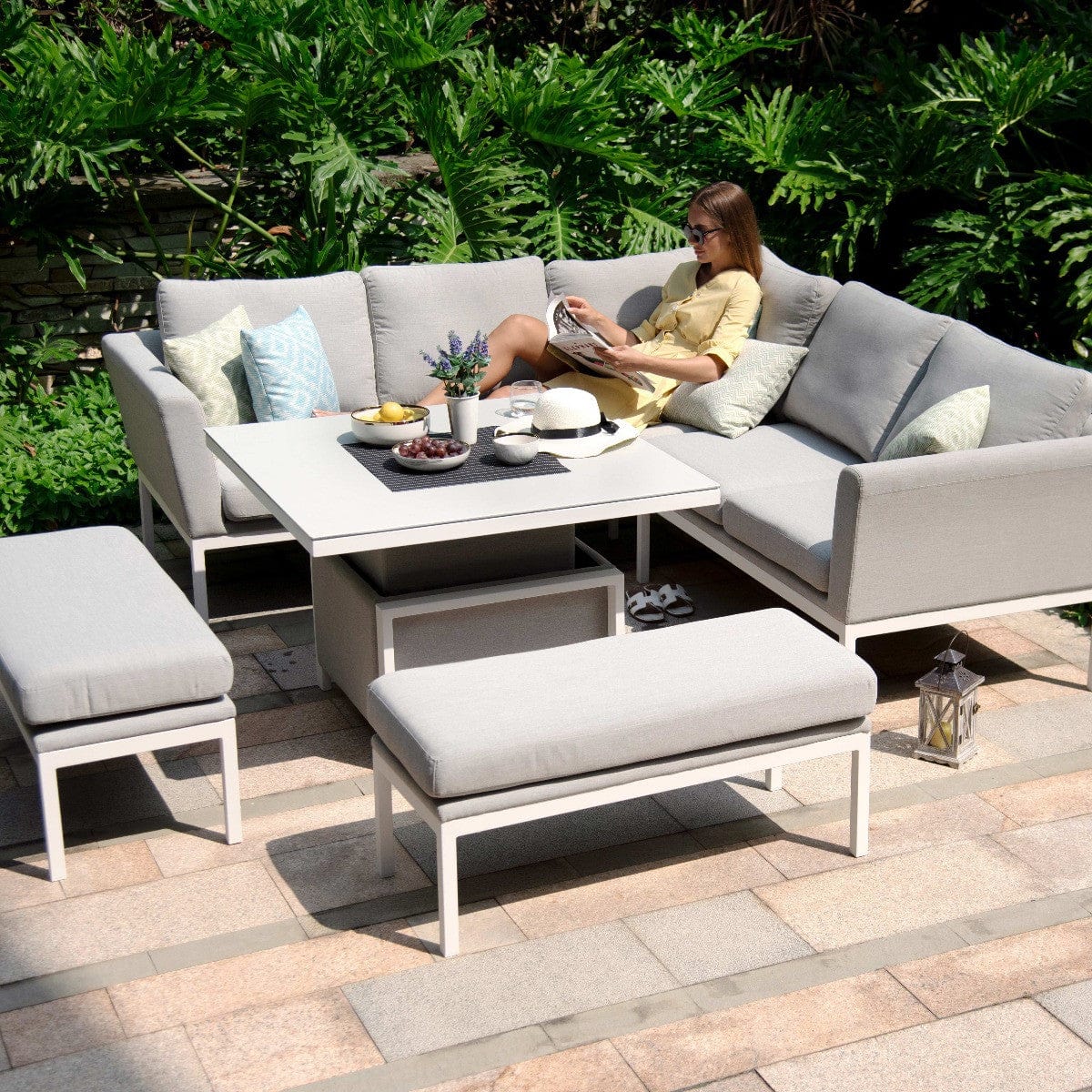 Maze Outdoors Pulse Square Corner Dining Set with Rising Table / Lead Chine House of Isabella UK