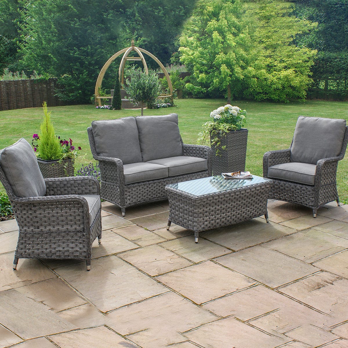 Maze Outdoors Victoria 2 Seat High Back Sofa Set / Grey House of Isabella UK