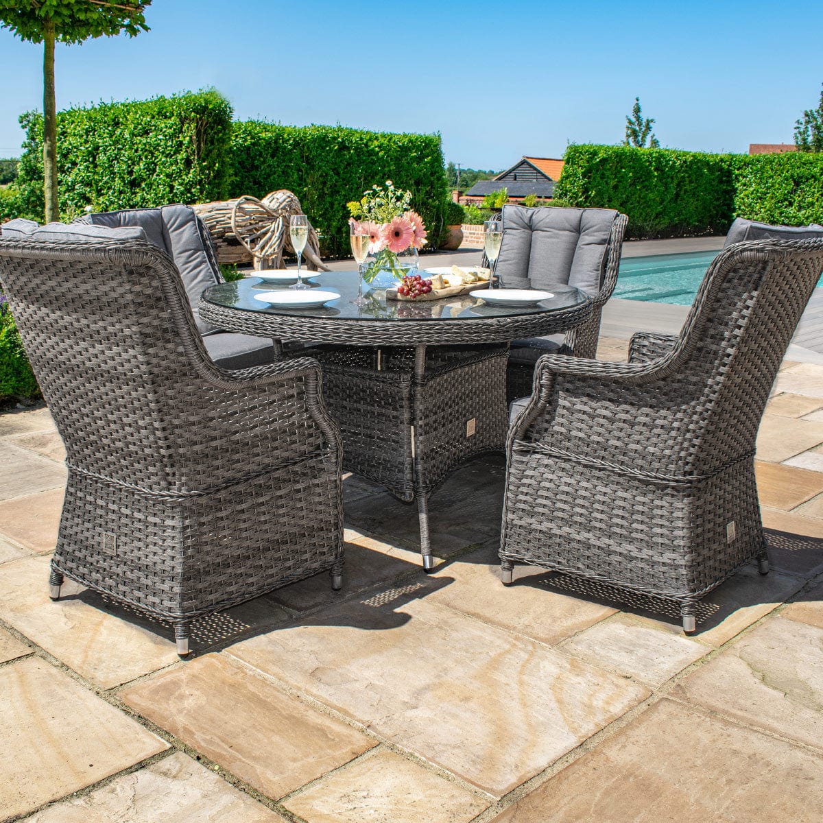 Maze Outdoors Victoria 4 Seat Round Dining Set with Square Chairs House of Isabella UK