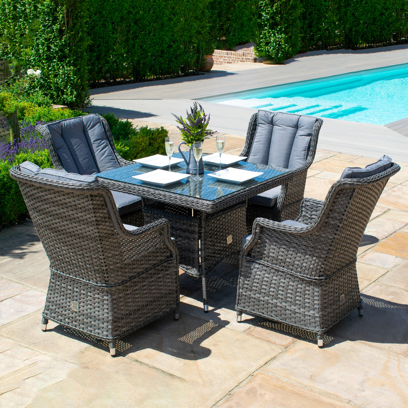 Maze Outdoors Victoria 4 Seat Square Dining Set with Square Chairs House of Isabella UK