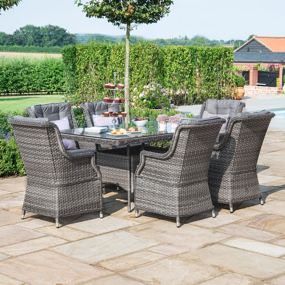 Maze Outdoors Victoria 6 Seat Rectangle Dining Set with Square Chairs House of Isabella UK