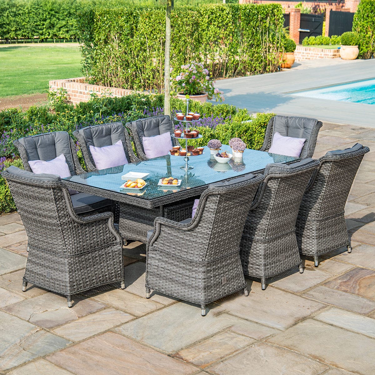 Maze Outdoors Victoria 8 Seat Rectangle Dining Set with Square Chairs House of Isabella UK