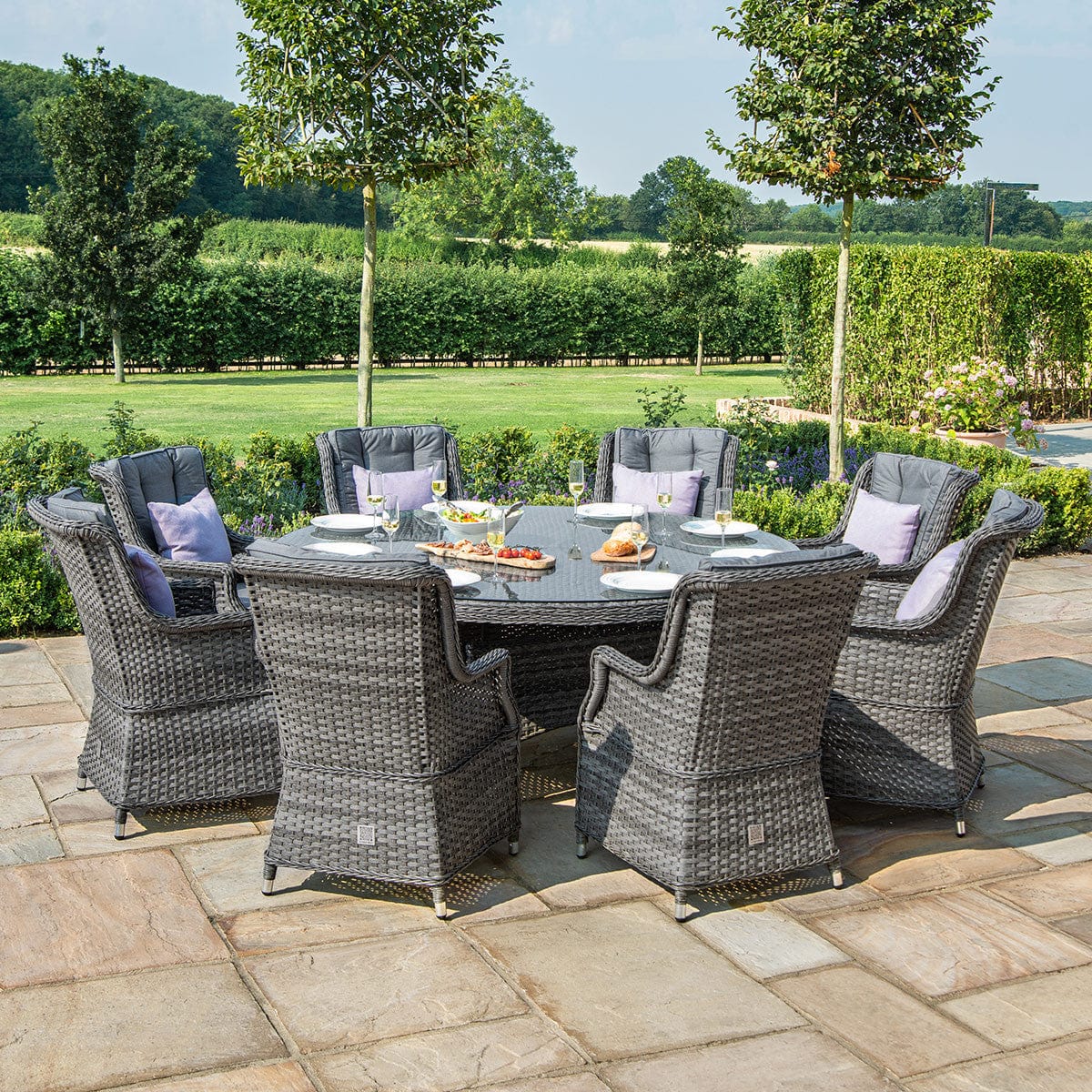 Maze Outdoors Victoria 8 Seat Round Dining Set with Square Chairs House of Isabella UK