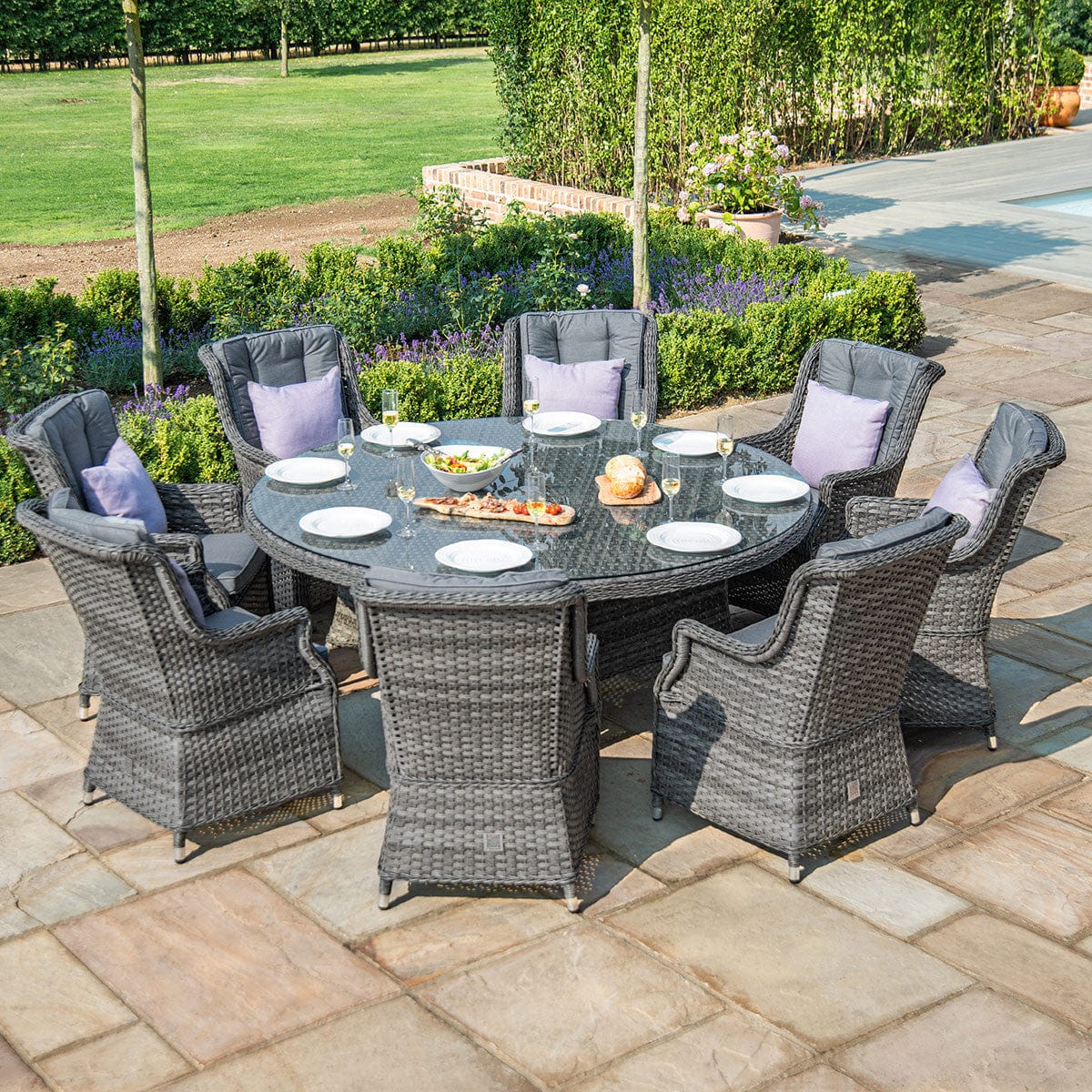 Maze Outdoors Victoria 8 Seat Round Dining Set with Square Chairs House of Isabella UK