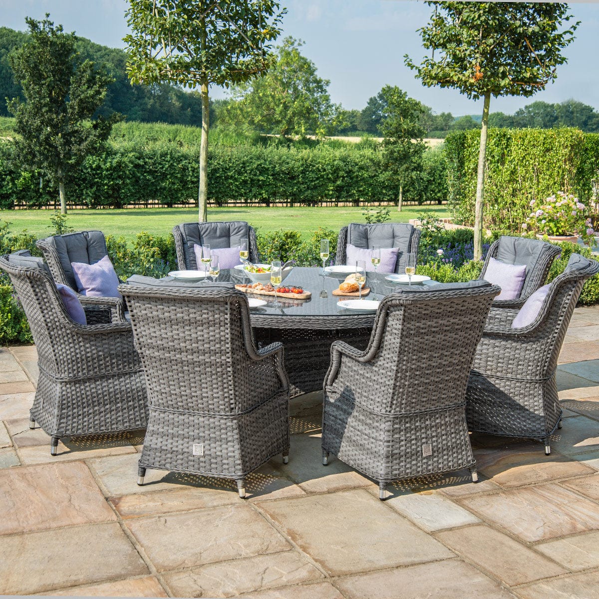 Maze Outdoors Victoria 8 Seat Round Dining Set with Square Chairs House of Isabella UK