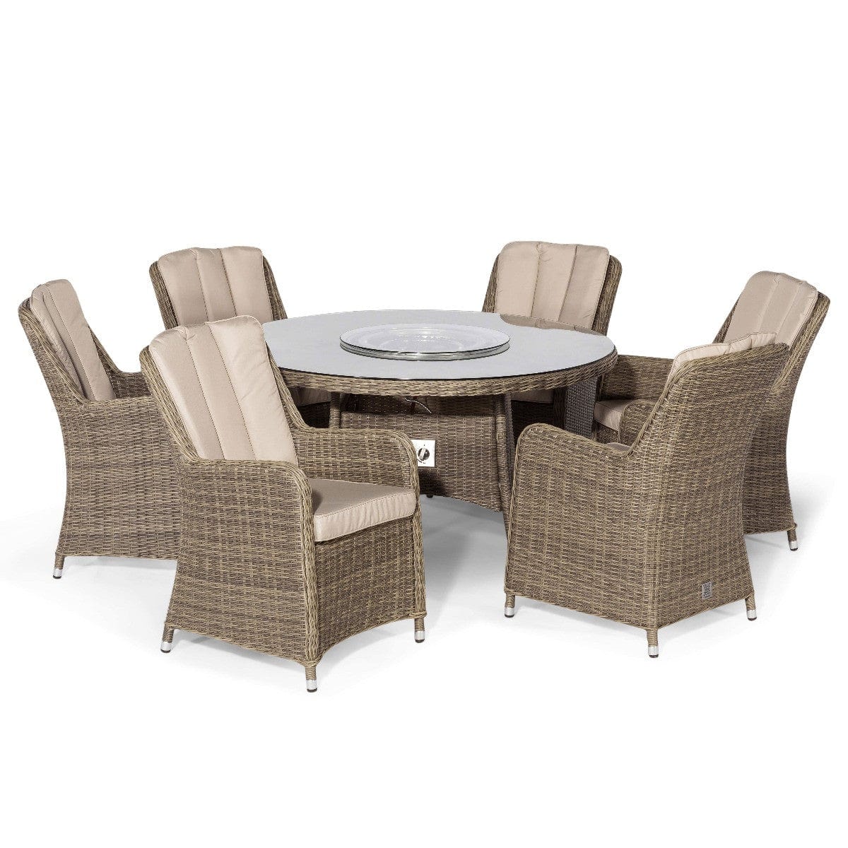 Maze Outdoors Winchester 6 Seat Round Fire Pit Dining Set with Venice Chairs and Lazy Susan House of Isabella UK