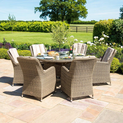 Maze Outdoors Winchester 6 Seat Round Fire Pit Dining Set with Venice Chairs and Lazy Susan House of Isabella UK