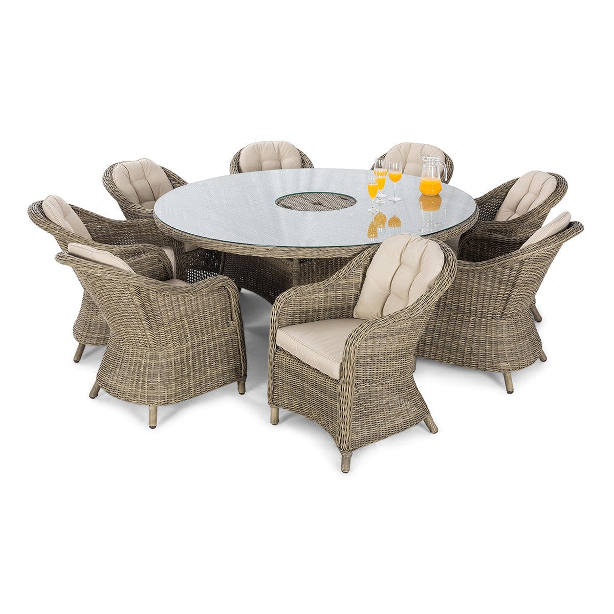 Maze Outdoors Winchester 8 Seat Round Fire Pit Dining Set with Venice Chairs and Lazy Susan House of Isabella UK