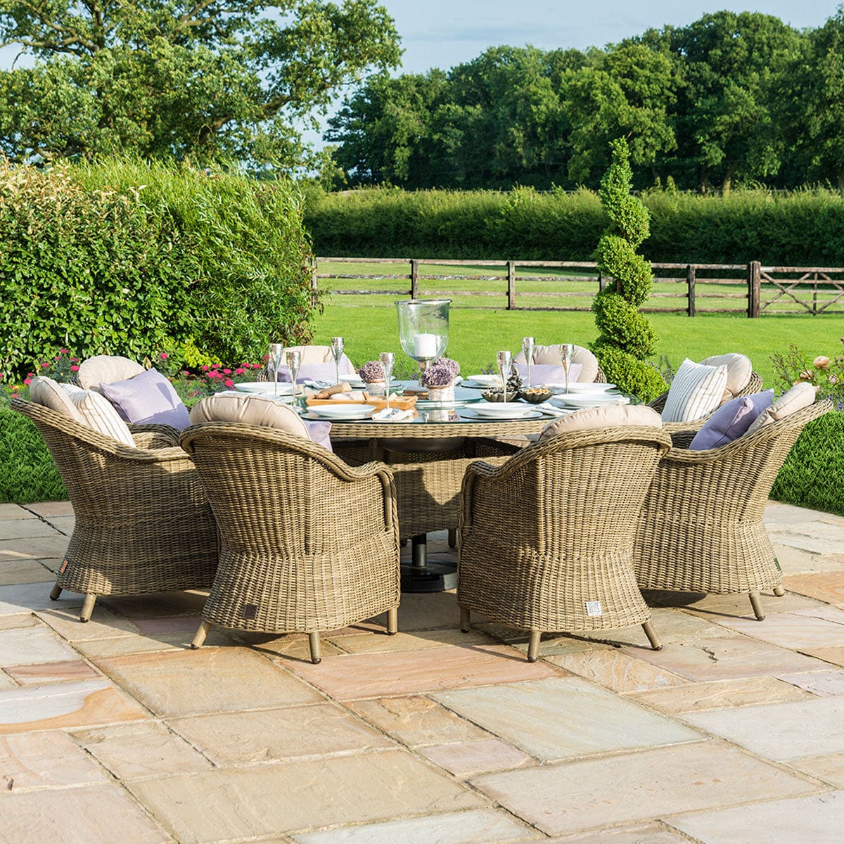 Maze Outdoors Winchester 8 Seat Round Ice Bucket Dining Set with Heritage Chairs Lazy Susan House of Isabella UK