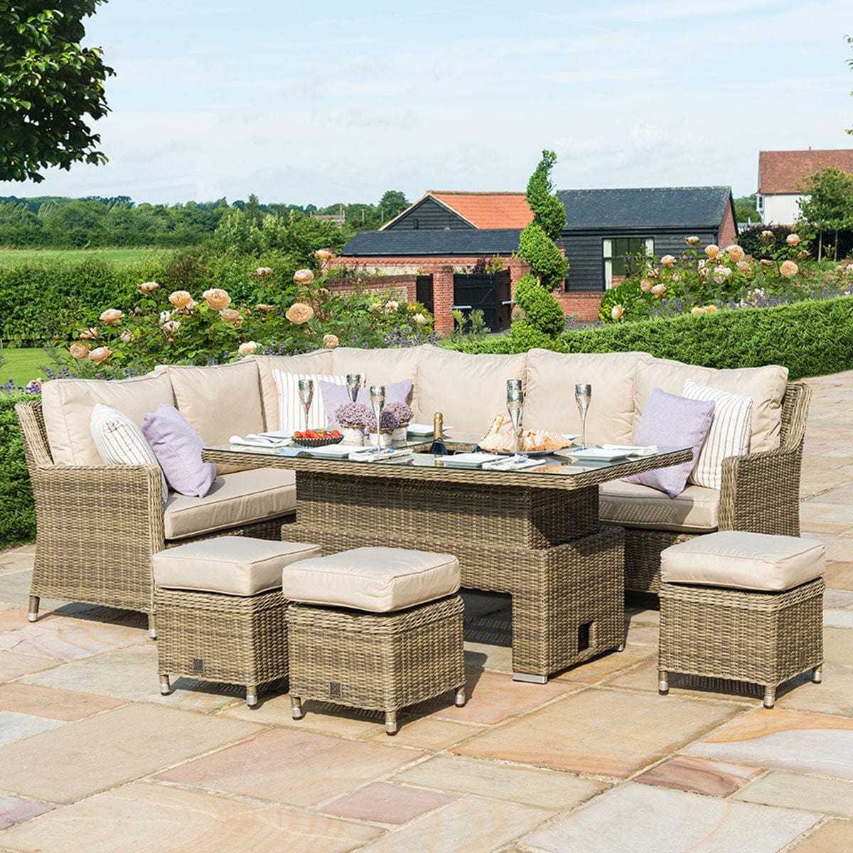 Maze Outdoors Winchester Corner Dining Set with Ice Bucket & Rising Table House of Isabella UK