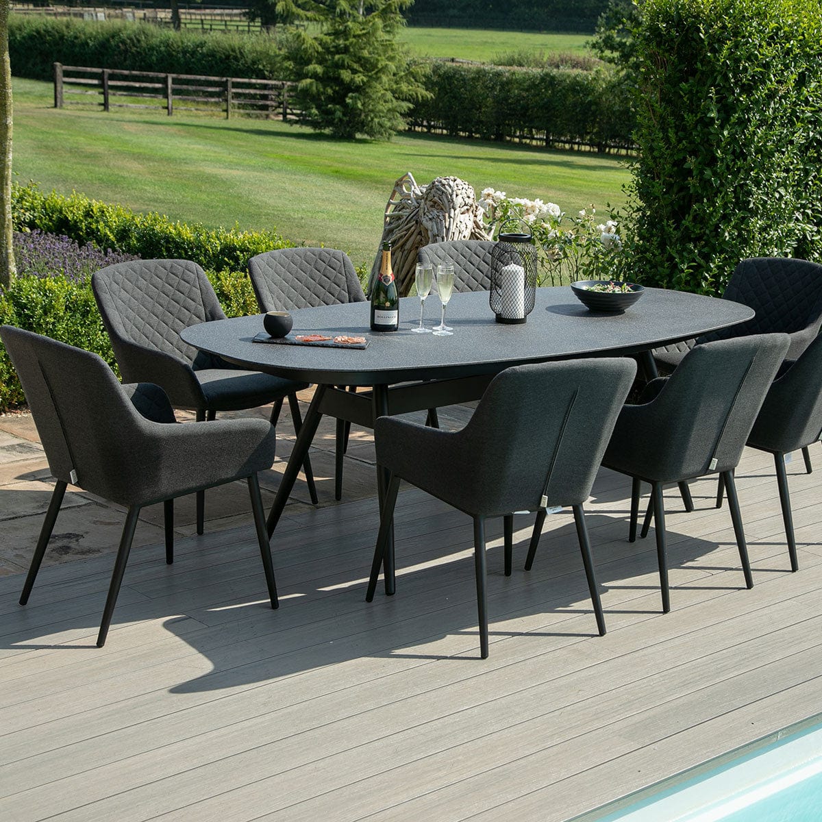 Maze Outdoors Zest 8 Seat Oval Dining Set / Charcoal House of Isabella UK