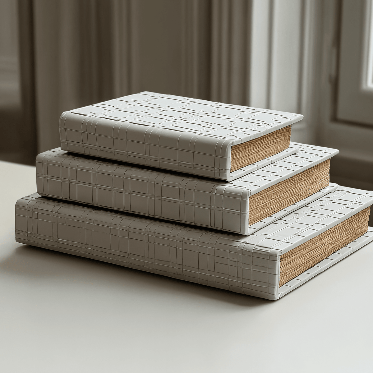Milano Neutral Textured PU Book Boxes - Set of 3