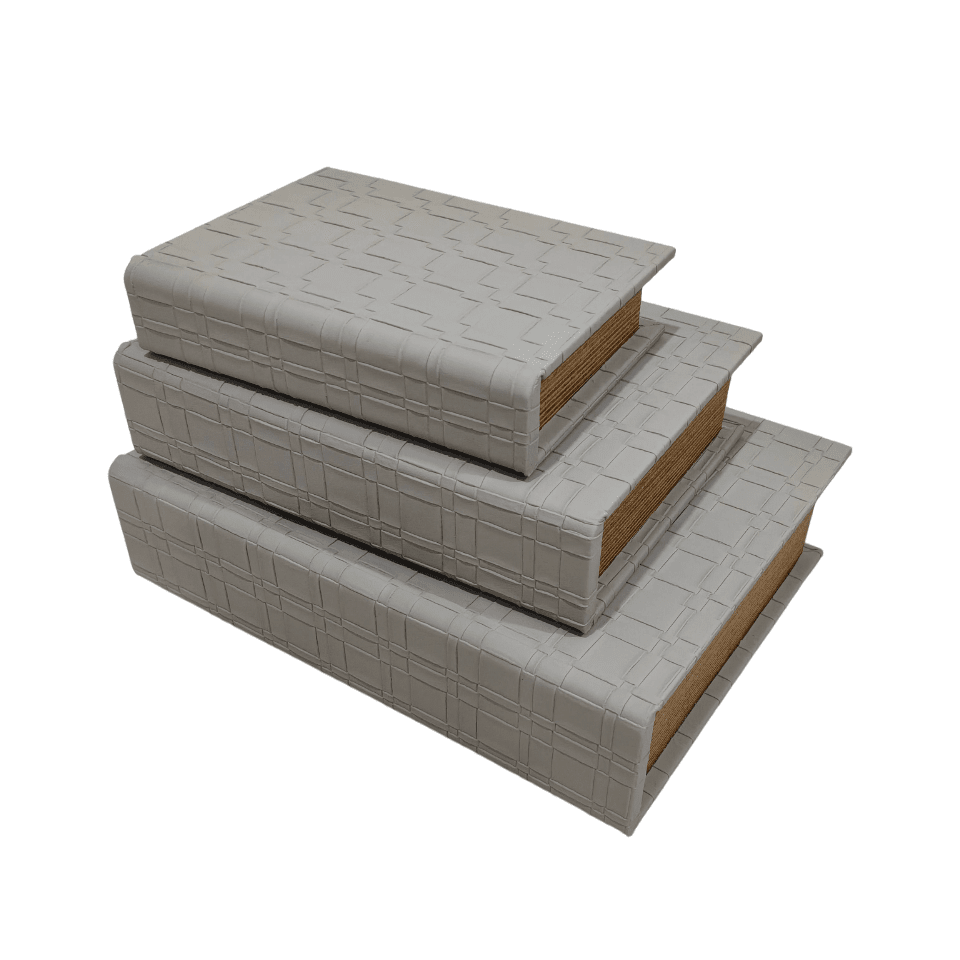 Milano Neutral Textured PU Book Boxes - Set of 3