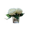Mini Faux Cream Rose Floral Arrangement in Square Glass Vase