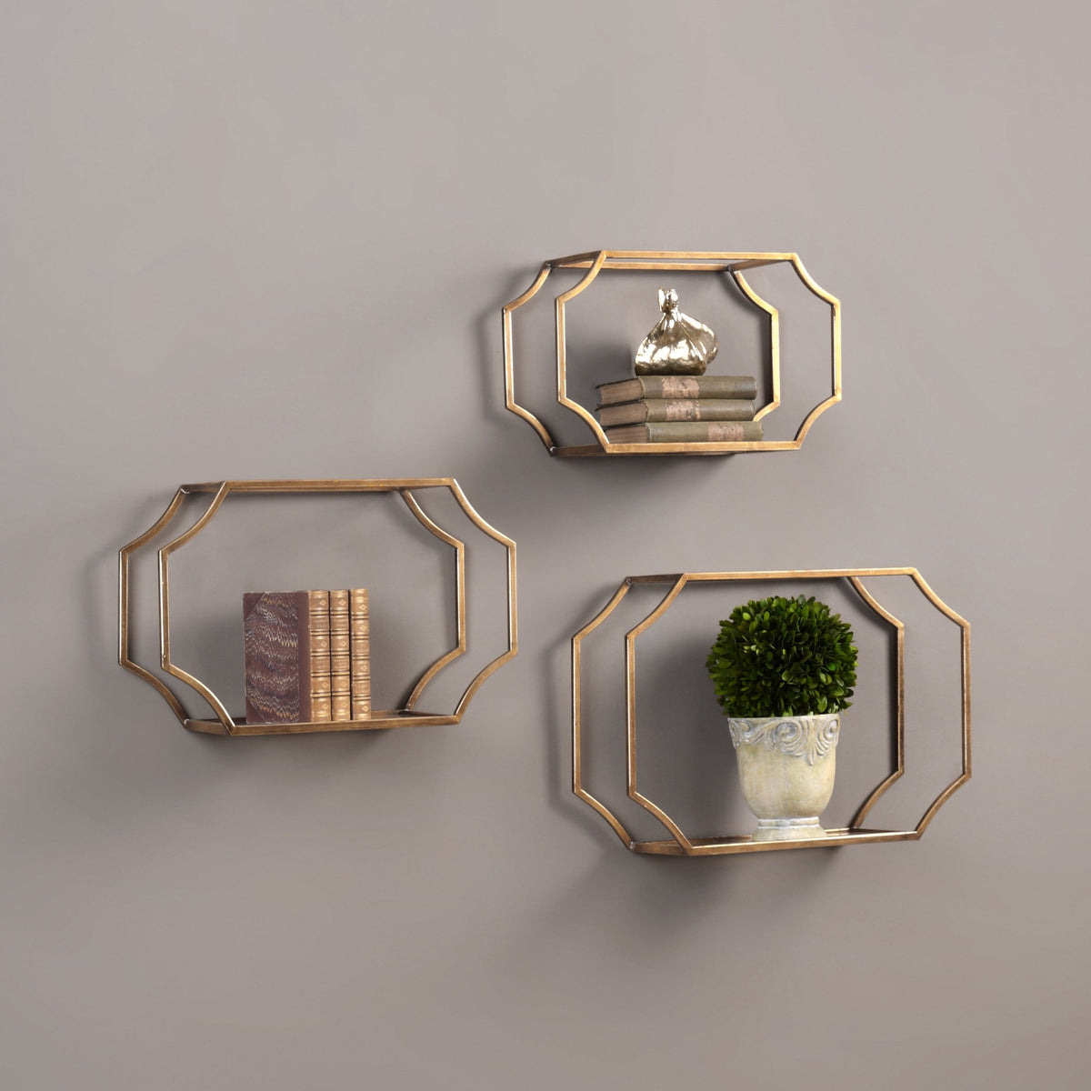 Lindee Gold Wall Shelves S/3