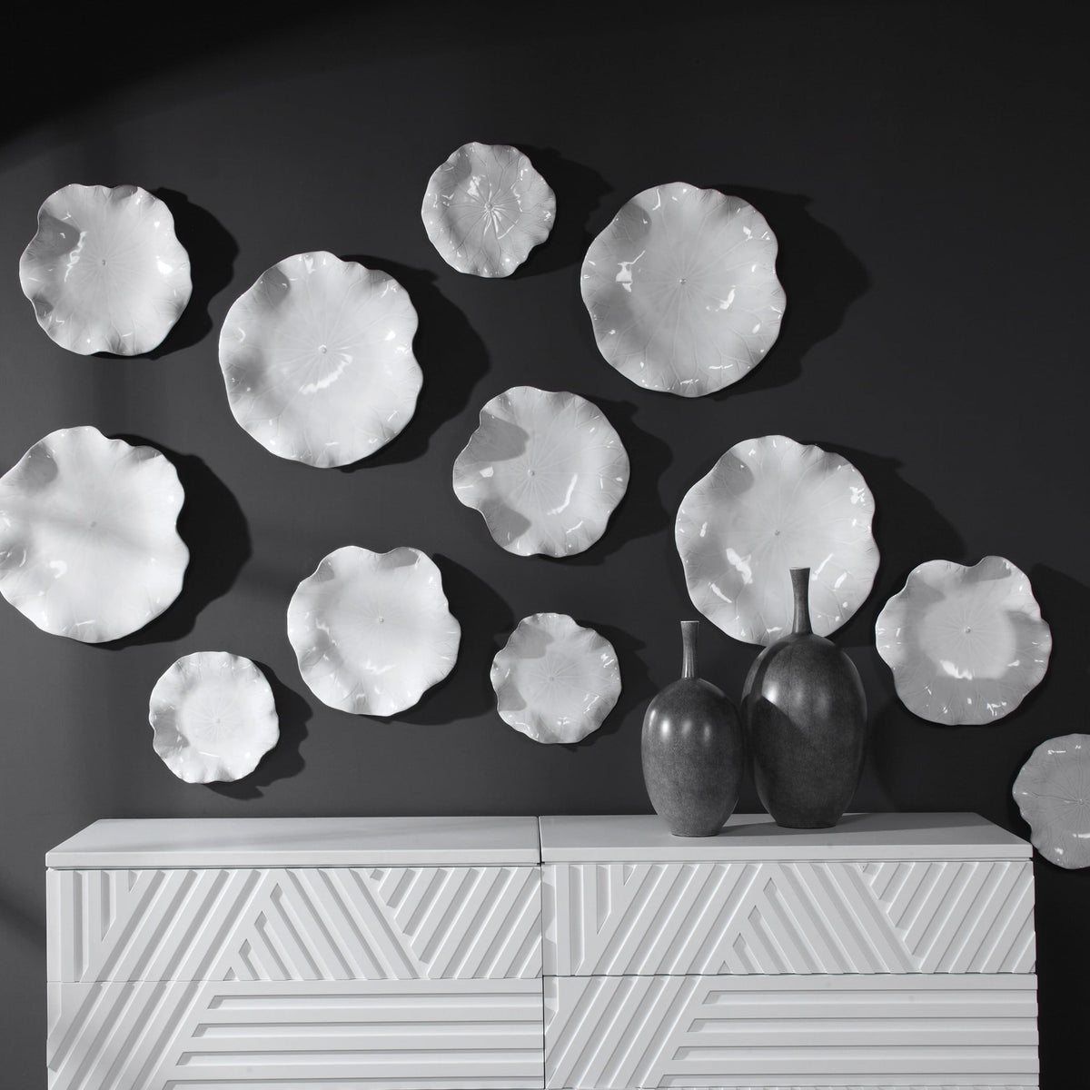 Abella Ceramic Wall-Mounted Bowls in White - Set of 3