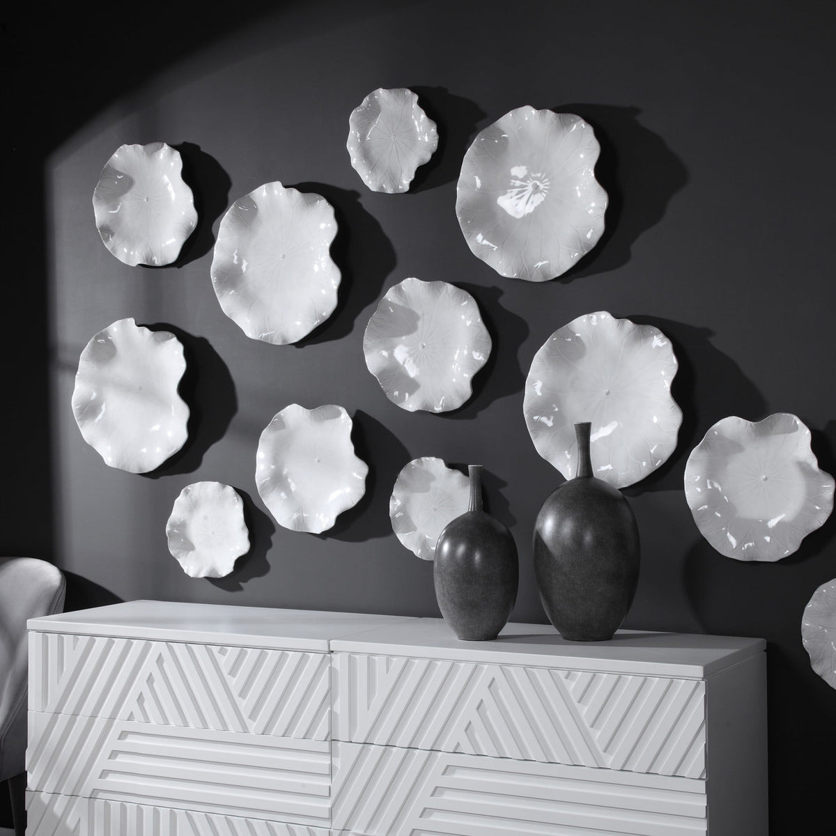 Abella Ceramic Wall-Mounted Bowls in White - Set of 3